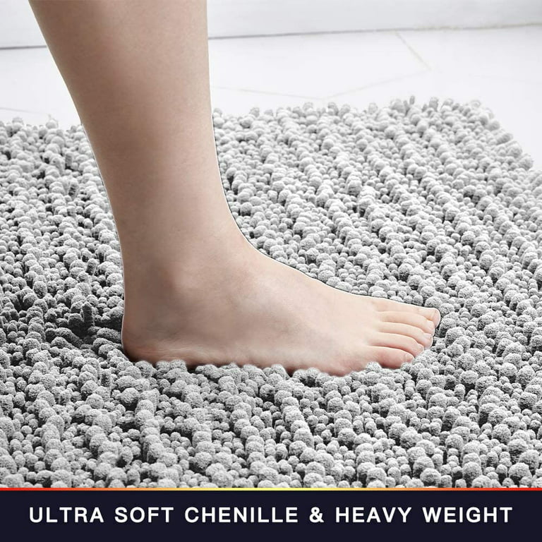 Large Bathroom Rug Non Slip Bath Mat (72x24 Inch Light Grey) Water  Absorbent Super Soft Shaggy Chenille Machine Washable Dry Extra Thick  Perfect Absorbant Best Plush Carpet for Shower Floor 