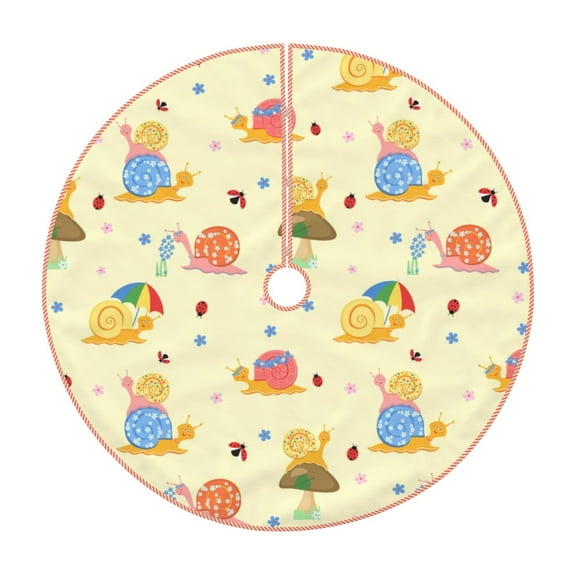 Xecao Colorful Cartoon Snail Pattern Christmas Tree Skirt Round Xmas Tree Mat Base Cover for Holiday Home Decorations-30"