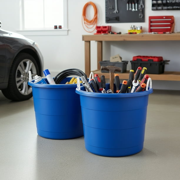 ◆プラスチックリトル SVWB-7042 HOMZ Rope-Handle 18-Gallon Open Storage Tubs, Plastic Buckets