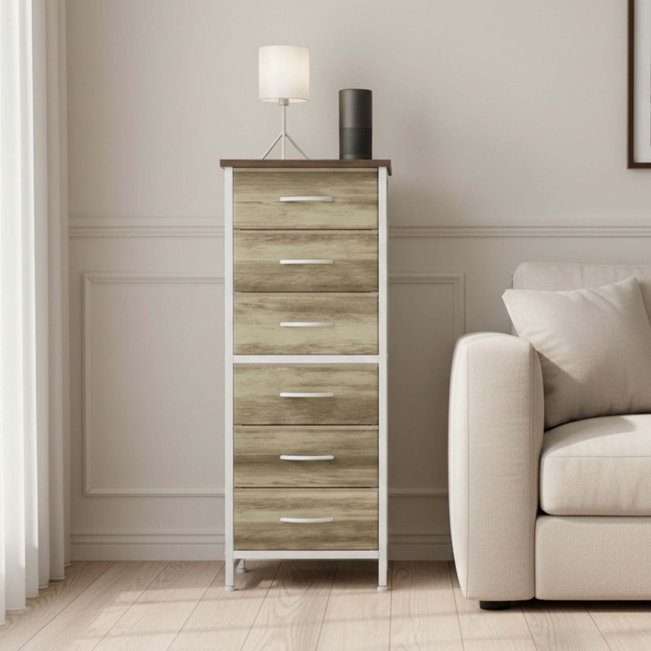 EDX 6 Drawer Fabric Dresser for Bedroom , Storage Organizer, Wide Chest of Drawers for Closet, Clothes,TV Stand, Oak