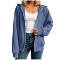thumbnail image 3 of Women Fashion Hooded Sweatshirts Zip Front Soft Solid Blouse Long Sleeve Tops Pockets Hoodied Sweatshirt, 3 of 8