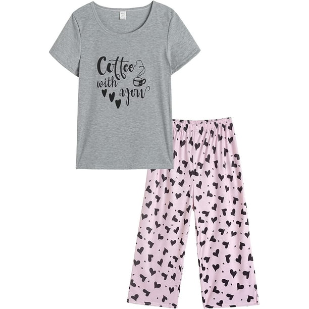 VENTELAN Women's Capri Pajama Sets Plus Size Sleepwear Top with Capri