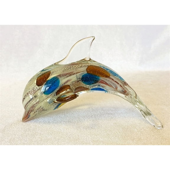 Hand Made Stripes And Dots Glass Dolphin Figurine