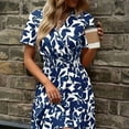 thumbnail image 4 of 2025 European and American New Spring and Summer Short-Sleeved V Neck Leaf Floral Large Hem Skirt Waist Dress, 4 of 5