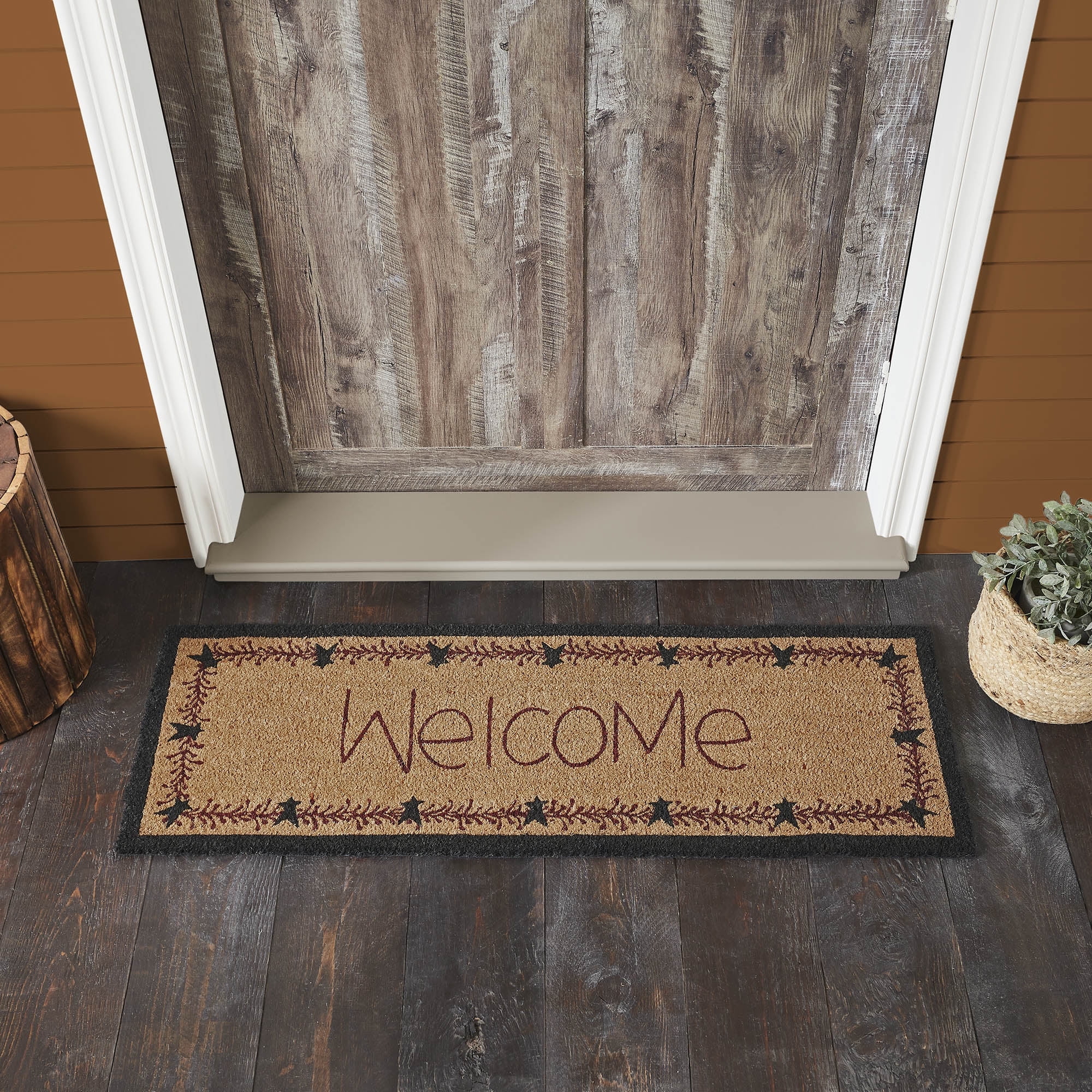 VHC Brands Coir Welcome Door Mat, Entry Rug, with PVC Backing, for