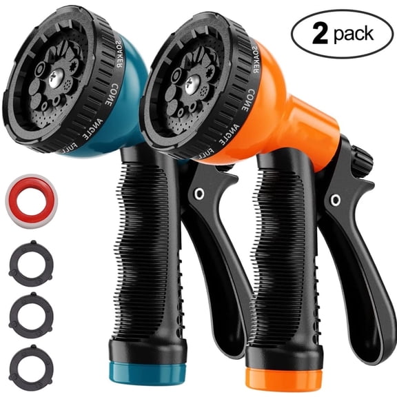 GardenJoy Garden Hose Nozzle: 2 Pack Water Spray Nozzle with 10 Adjustable Watering Patterns, Slip Resistant for Watering Plants, Lawn& Garden, Washing Cars, Cleaning, Showering Pets & Outdoor