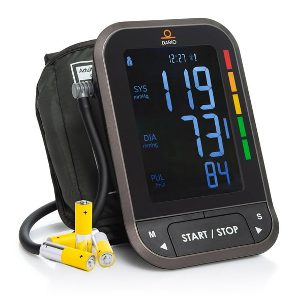 Tensiómetro automático Dario Gen2 para uso doméstico, pantalla LCD retroiluminada, brazalete ajustable grande (8,75-16,5 pulgadas), aplicación Bluetooth inteligente y estuche de transporte.