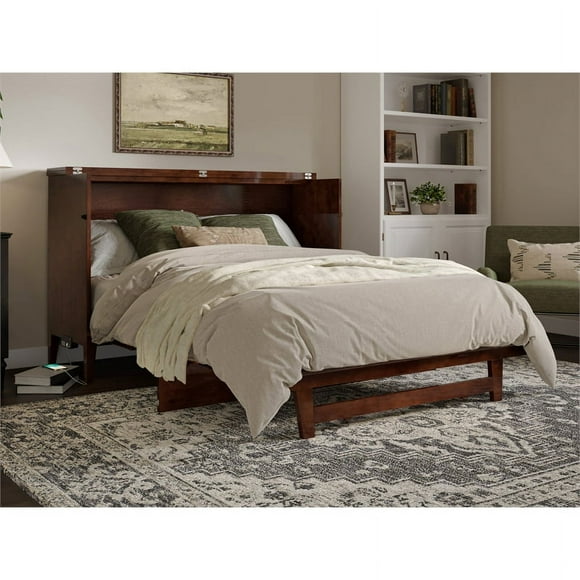 Santa Fe Queen Murphy Bed Chest with Mattress & Built-in Charger in Walnut