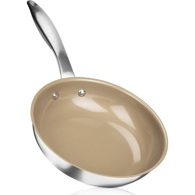 Duxtop Ceramic Non-Stick Frying Pan, Stainless Steel Induction Frying Pan, 8-Inch Stir Fry Pan with Heavy-Gauge Impact-Bonded Bottom, Fusion Ti