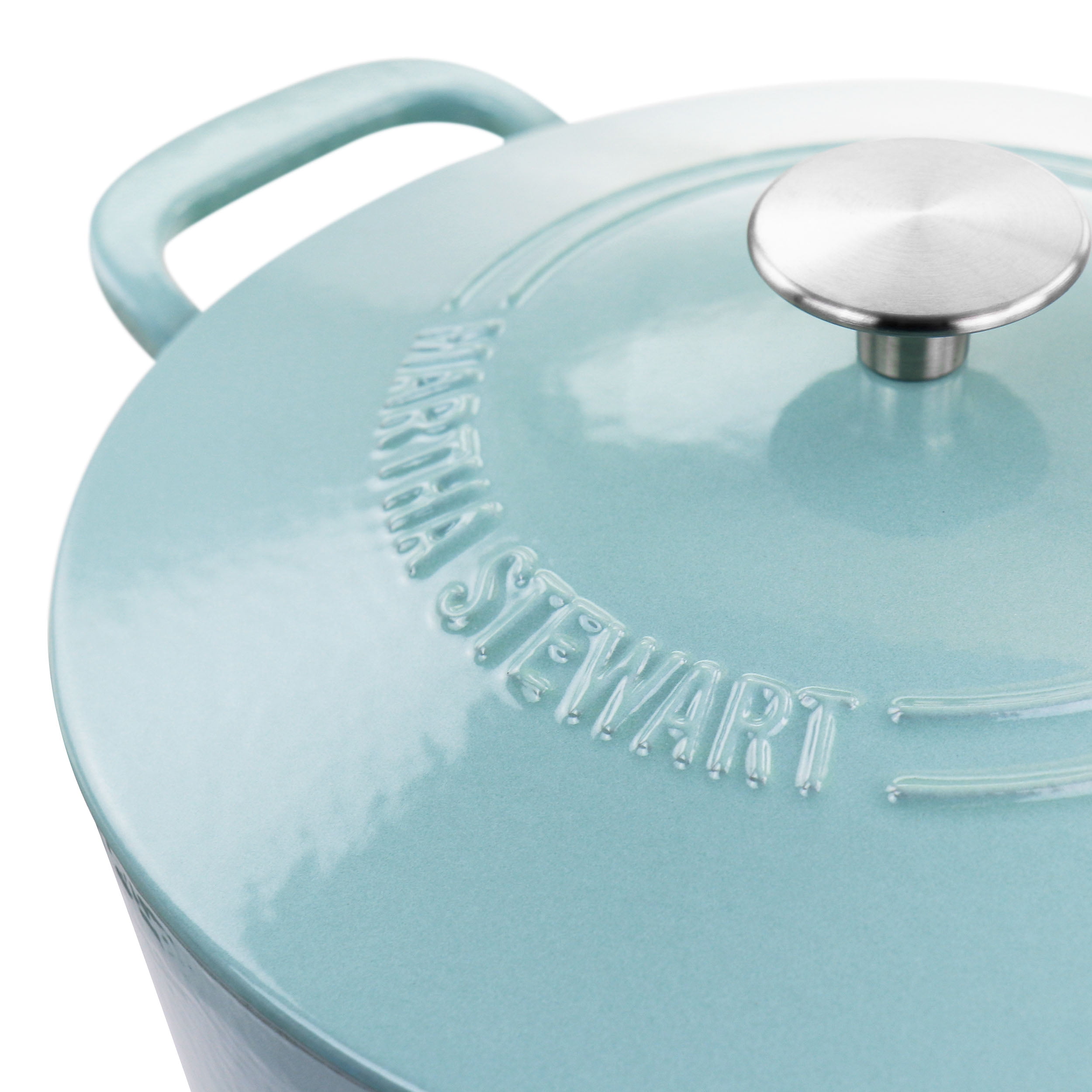 Martha Stewart Everyday Enameled Cast Iron 7 Quart Dutch Oven with Lid in Turquoise
