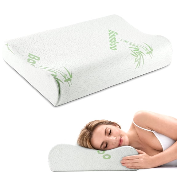 DONAMA Oreiller de Lit, Oreiller Cervical pour Soulager la Douleur au Cou, Oreiller Cervical en Mousse Mémoire pour Dormir, Oreiller de Lit Profilé pour Dormeur Latéral et Dorsal, avec Taie d'Oreiller en Fibre de Bambou