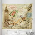 thumbnail image 1 of London Tapestry, Vintage Design with Stamp Big Ben and Bicycle Blossoming Rose, Fabric Wall Hanging Decor for Bedroom Living Room Dorm, 5 Sizes, Sand Brown Pale Orange, by Ambesonne, 1 of 1