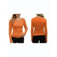 thumbnail image 2 of Womens Ribbed Long Sleeve Crewneck Casual Slim Basic Shirts Fitted Knit Tops Orange Color XXL, 2 of 6