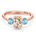 thumbnail image 3 of Gem Stone King 1.71 Ct Oval Peach Morganite Swiss Blue Topaz 18K Rose Gold Plated Silver Ring, 3 of 6