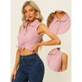 thumbnail image 2 of DARING DIVA Women's Casual Sleeveless Peter Pan Collar Chambray Shirt XS Pink, 2 of 6