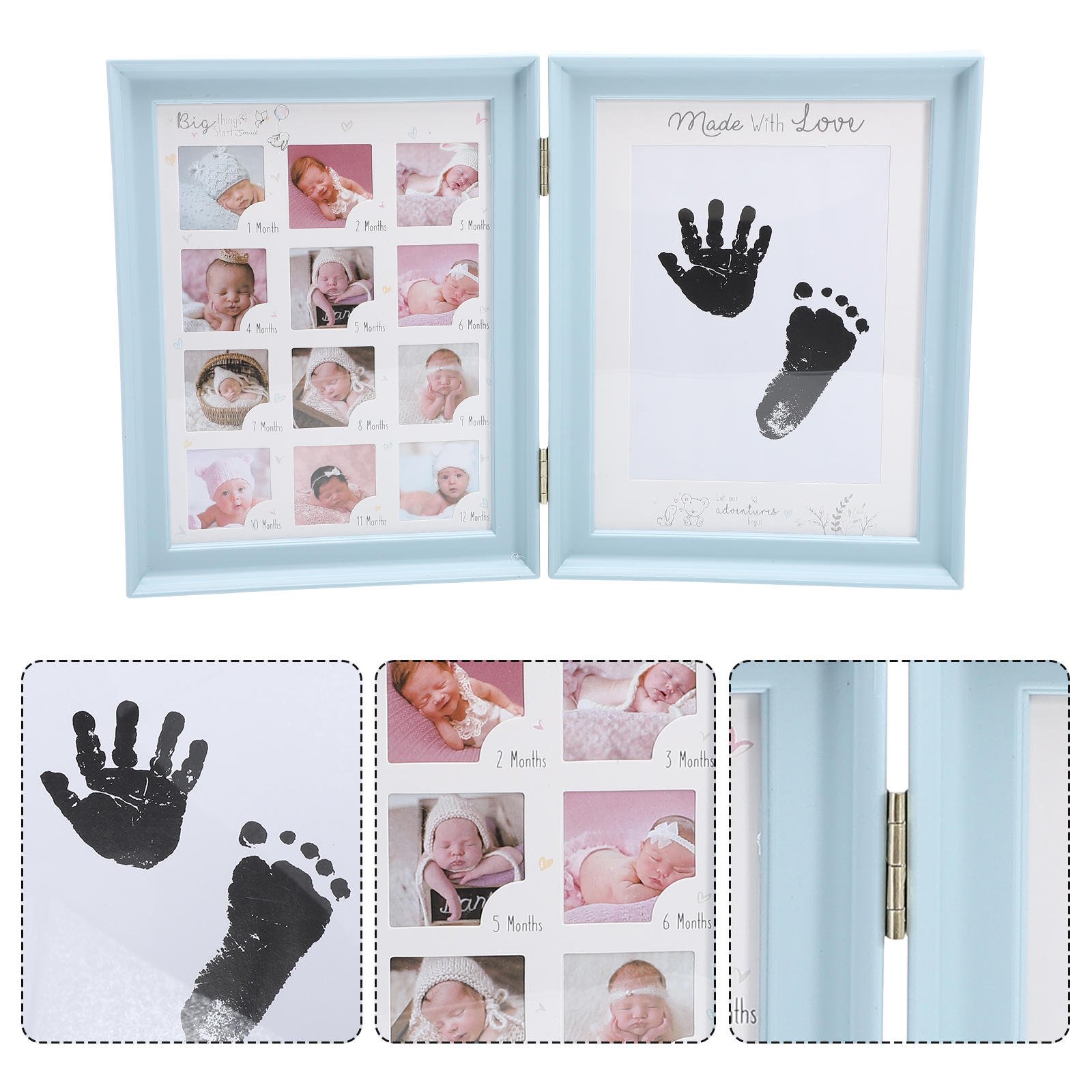 NIYANGLE 1Pc Durable Blue Baby Footprint Photo Holder with Elegant Keepsake Design