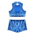 thumbnail image 5 of XUNZOO Kids Girls Sparkly Sequins Crop Top with Shorts for Dancing Gym Athletic Performance Blue 6, 5 of 5
