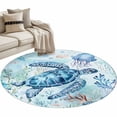 thumbnail image 2 of Blue Coastal Turtle Round Area Rug 4 FT, Non Slip Indoor Outdoor Rug, Summer Beach Coral Nautical Washable Soft Circular Carpet Non-Shedding Floor Mat for Coffee Table Nursery Foyer Balcony, 2 of 8