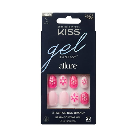 KISS Gel Fantasy Allure Press On Nails, 'Fancy You Dearly', Pink, Short Oval, 28 Count