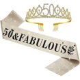 thumbnail image 1 of Willbond 50th Birthday Sash and Tiara Set para 50th Birthday, 50 & Fabulous Sash and Crown Party Decorations (dorado). Afortunado Sencillez, 1 of 5