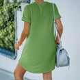 thumbnail image 5 of Tumotour Summer Dress For Women Leisure Sports Crew Neck Short Sleeve Basic T-Shirts Dress Casual Solid Color Loose Double Pockets Mini Dress, 5 of 7