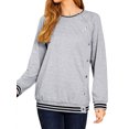 thumbnail image 3 of STARVNC Femmes Col Rond Manches Longues Bouton Épissé Fermeture Couleur Bloc Sweatshirt, 3 of 7