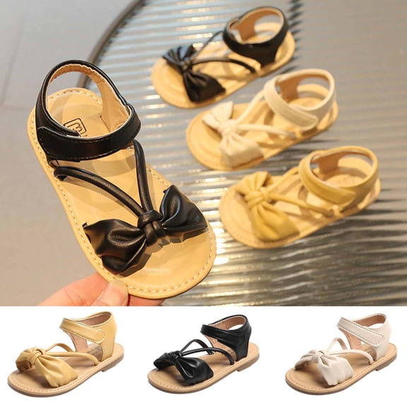 Viluyesy Girls' Summer Peep-Toe Braided Sandals – Lightweight Slip-On Beach Shoes with Bow Detail and Non-Slip Sole Beige Size 3 T