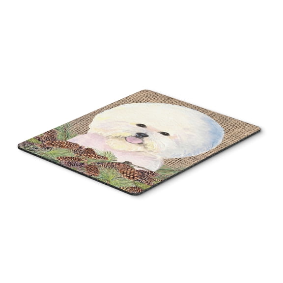 "Bichon Frise on Faux Burlap with Pine Cones Mouse Pad Hot Pad or Trivet"