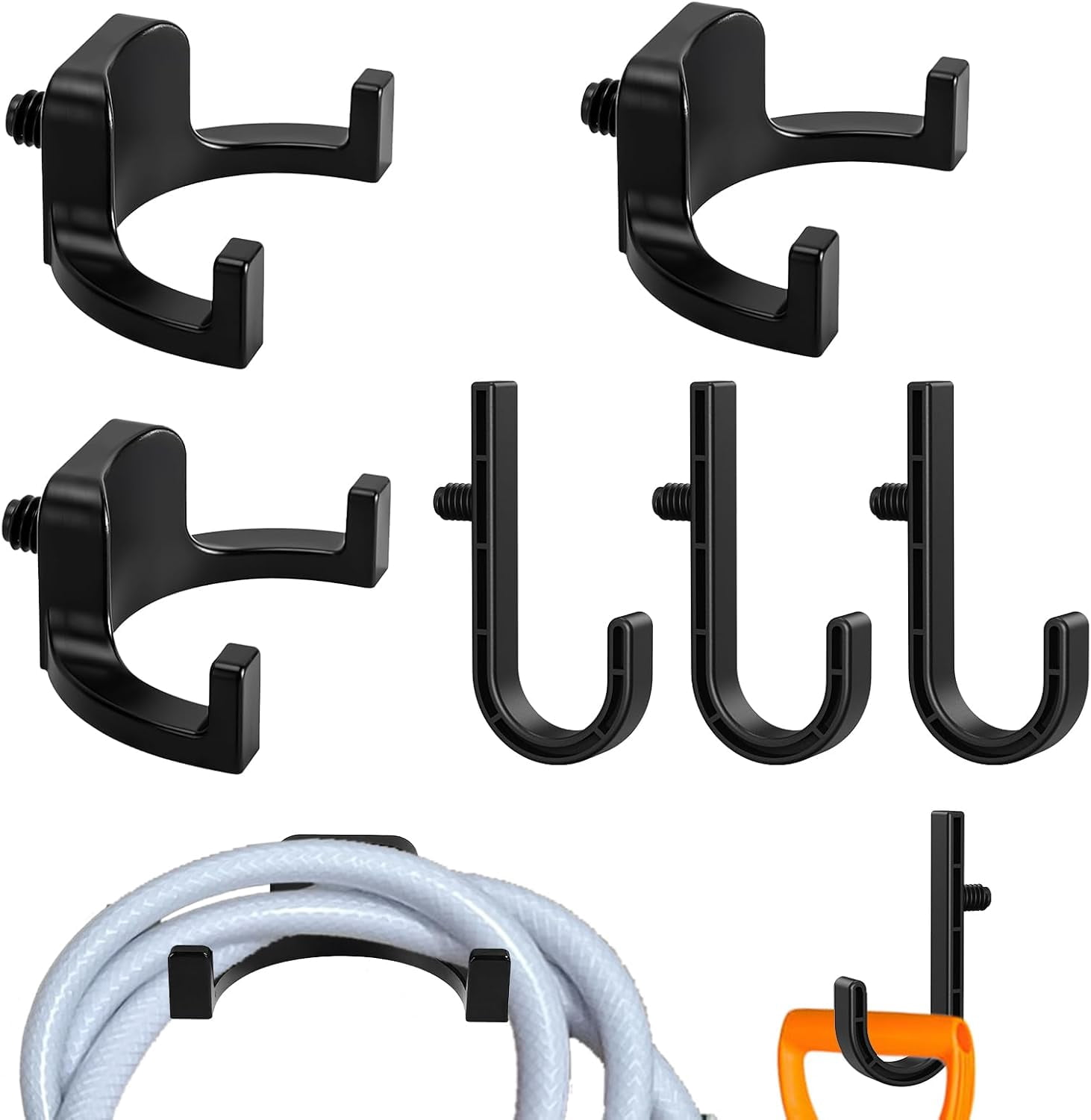 RGHJAR-6Pcs Storage Shed Hooks Compatible with Suncast Shed, Black J and U Tool Hangers for Organizing Tool, Ladders, Bulk Items,Storage Shed Shelves Accessories