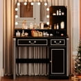 thumbnail image 2 of Vanity Desk with Lighted Mirror, 39.4 inch Vintage Makeup Table with Power Outlet, Bedroom Vanity Dressing Table with Adjustable Lights & 2 Drawers, Gifts for Teen Girls Women, Black, 2 of 9