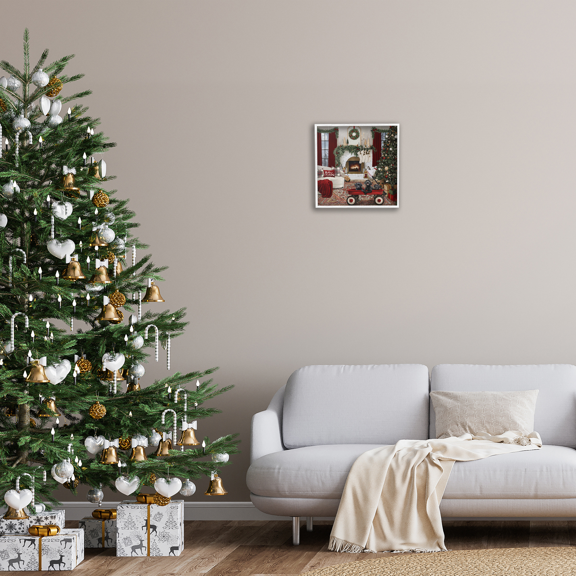 Stupell Industries Christmas Hearth Lounge Holiday Painting White Framed Art Prints Wall Art, 17 x 17