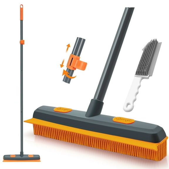 TidyBliss Pet Hair Removal Broom with Rubber Squeegee (Gray Orange)