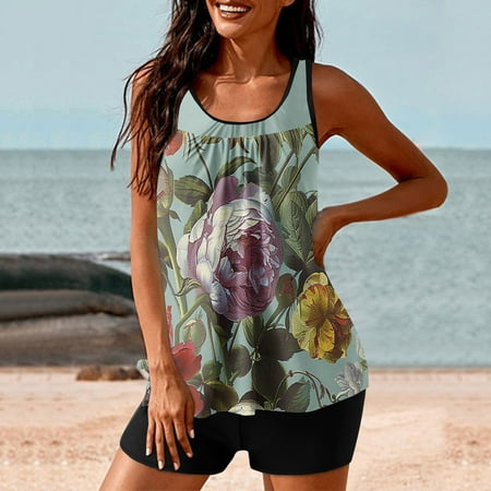 NSLGXD Two Piece Swimsuits for Women Tummy Control Tankini Top with Boyshorts Modest Swimsuit for Women 2 Piece Bathing Suit