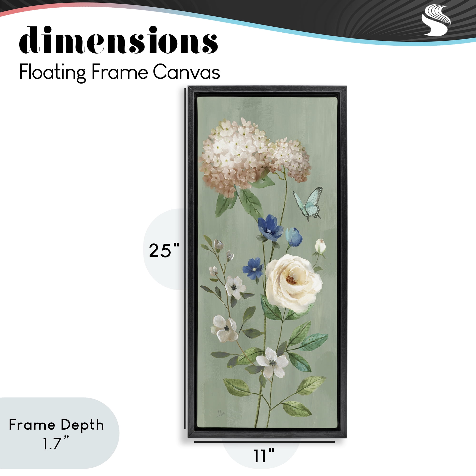 Stupell Industries Hydrangea & Rose with Butterfly Black Framed Floater Canvas Wall Art, design by Nan