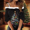 thumbnail image 1 of Fiudx Ofertas Flash Del Día Solo En Línea Top de Camiseta con Estampado Navideño de Doble Hombro Informal a La Moda para Mujer, 1 of 5