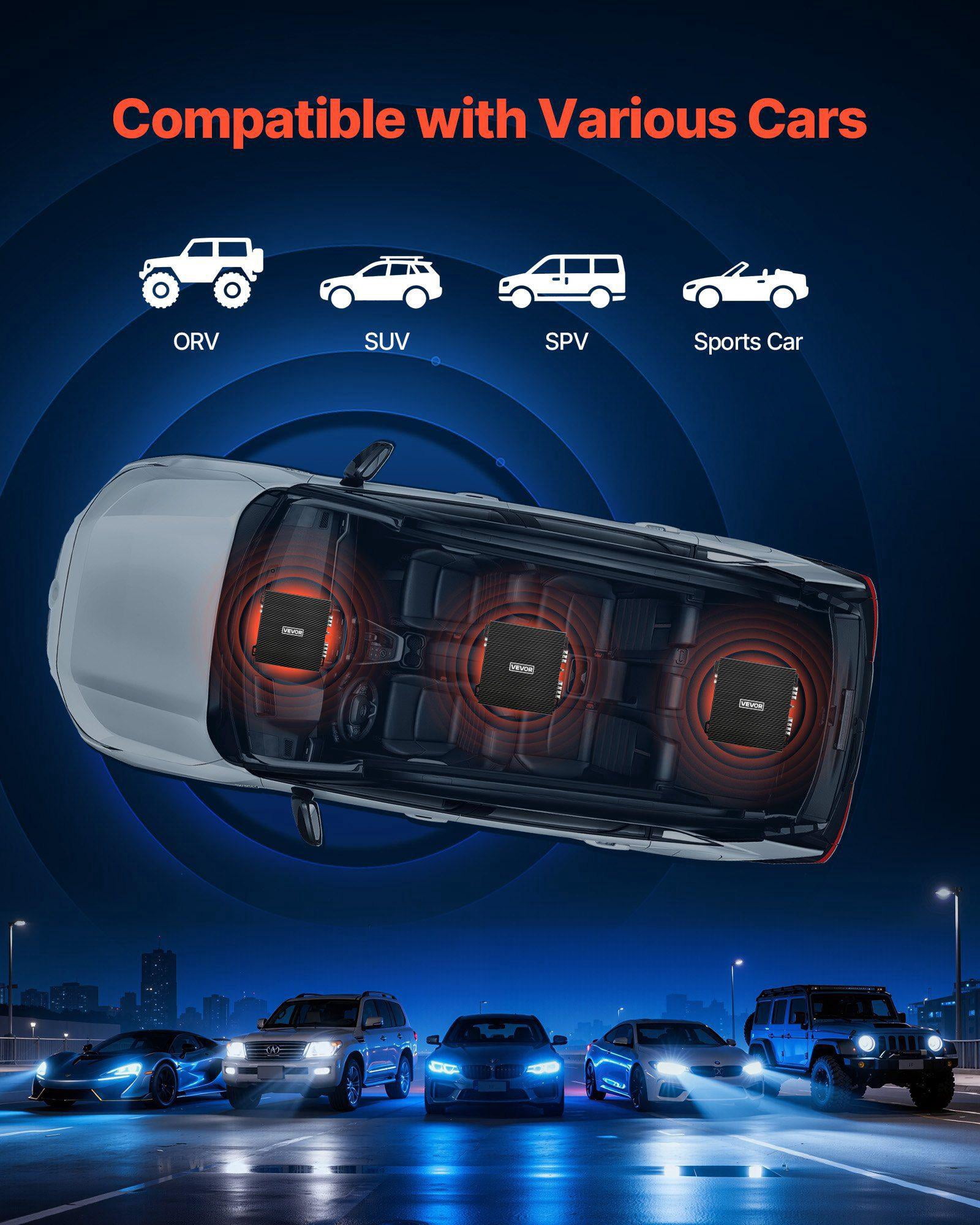 2 Channel Car Audio Amplifier 2 Ohm Stable Bridgeable Class A/B Full Range Stereo Amp Max Power 2 x 300W at 4 Ohm 2 x 600W at 2 Ohm for Car SUV Truck Off Road