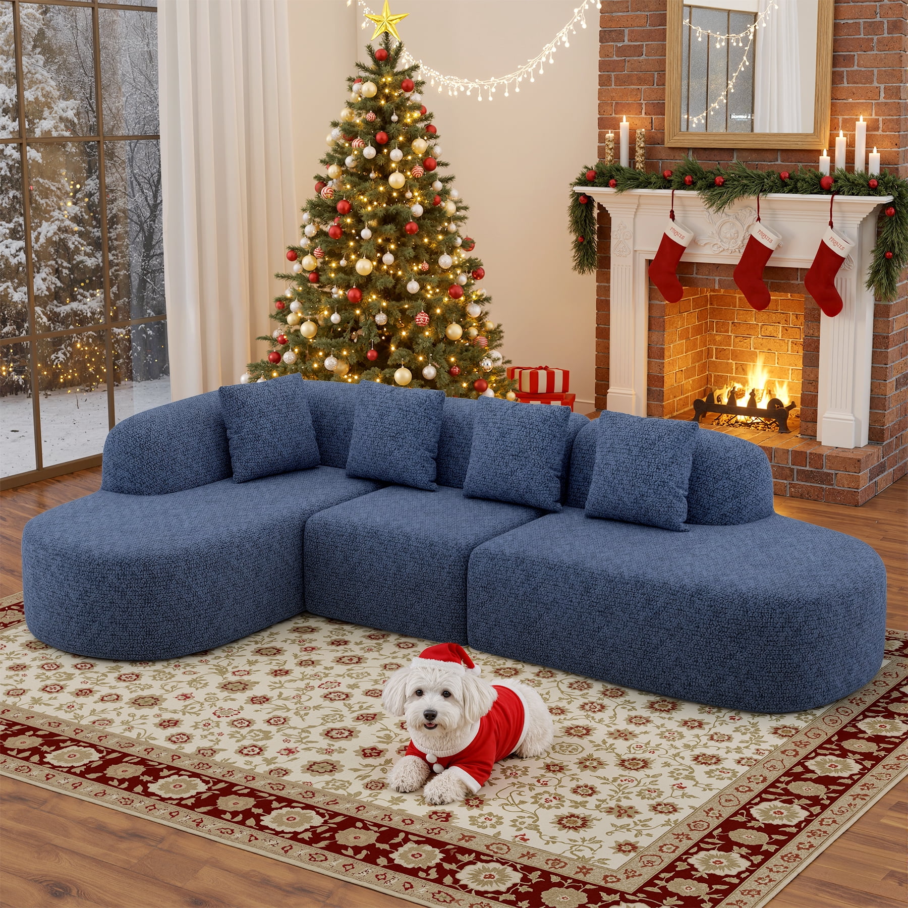 Daluvenix 114 Inch Boneless Couches for Living Room Modern Modular Sectional Sofa with Left Chaise L-Shape Cloud Sectional Couch