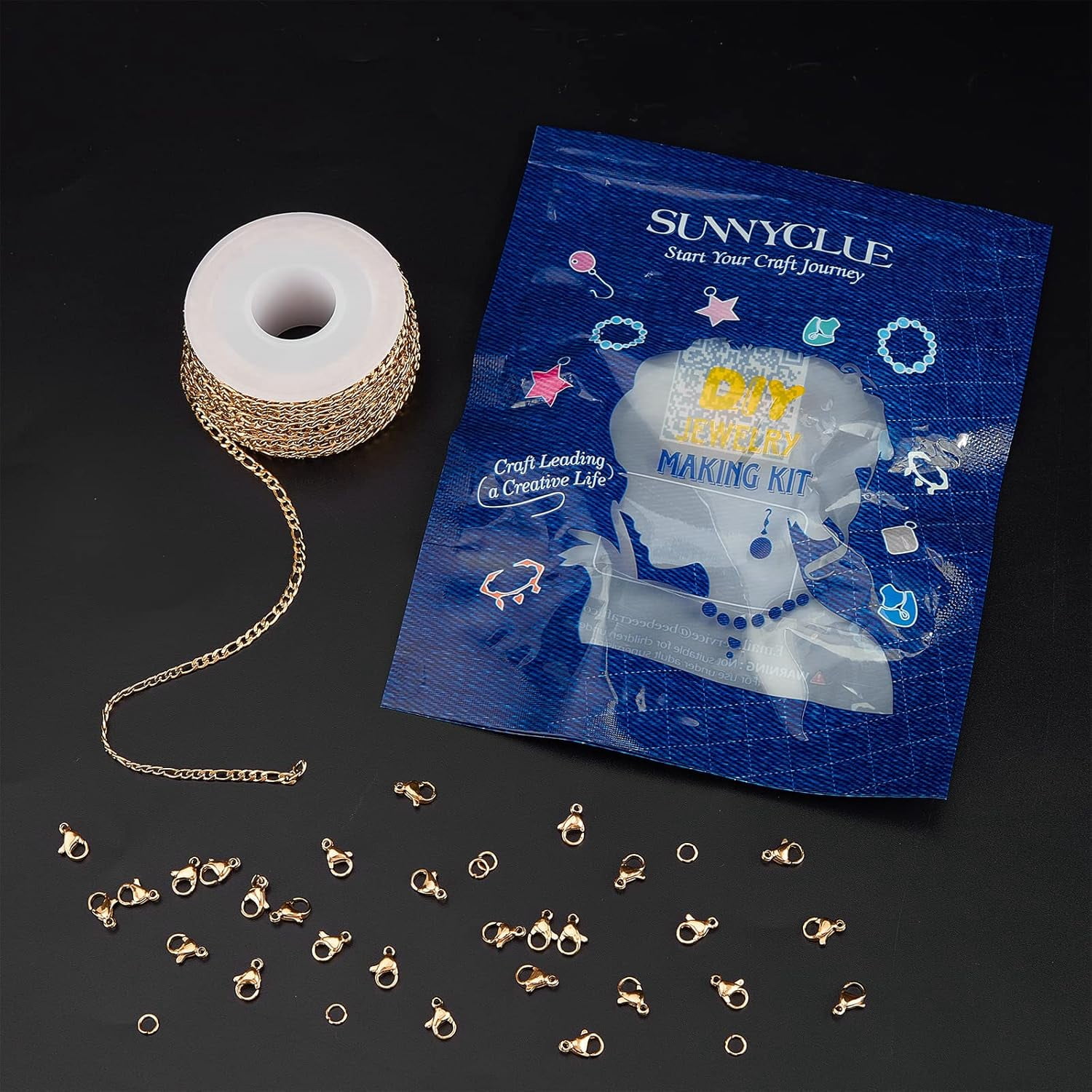 DIY 10M 32.8 Feet 3MM Gold Chain Roll Figaro Chains Stainless Steel Cable Chain Necklace Chains with Jump Rings Lobster Clasps for Women Adults Jewelry Making Kits Necklaces Bracelets Craft 1bag