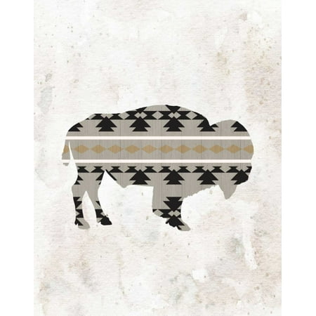 Buffalo Silhouette - Tribal Buffalo Silhouette Stretched Canvas - Tara Moss (22 x 28)