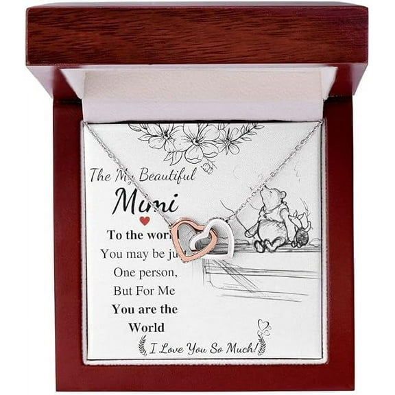 Interlocking Heart Necklace for Mimi on Mothers Day, Christmas Gift with Personalized Message card for Grandma, Gift from Granddaughter and son