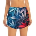 thumbnail image 4 of Lsque Red And Blue Leaves Printed Women's Running Shorts with Liner Pockets,Elastic Quick Dry Workout Athletic Gym Yoga Shorts,Womens High Waist Shorts-XX-Large, 4 of 9