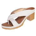 thumbnail image 4 of Rokment Beach Flower Platform Dress High Heels Slipper Sandals for Women Boho Fashion Casual Color Block Leather Chunky Block Heeled Slip on Slides Summer Shoes White Size 9, 4 of 5