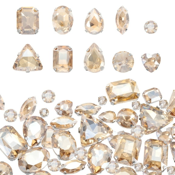 Uxcell 100Pcs Sew on Rhinestones, 7-18mm Mixed Shapes Flatback Glass Crystal Sewing Gems with Silver Claw Prong Setting for Crafts Clothing Shoes Accessories, Golden(Style 1)