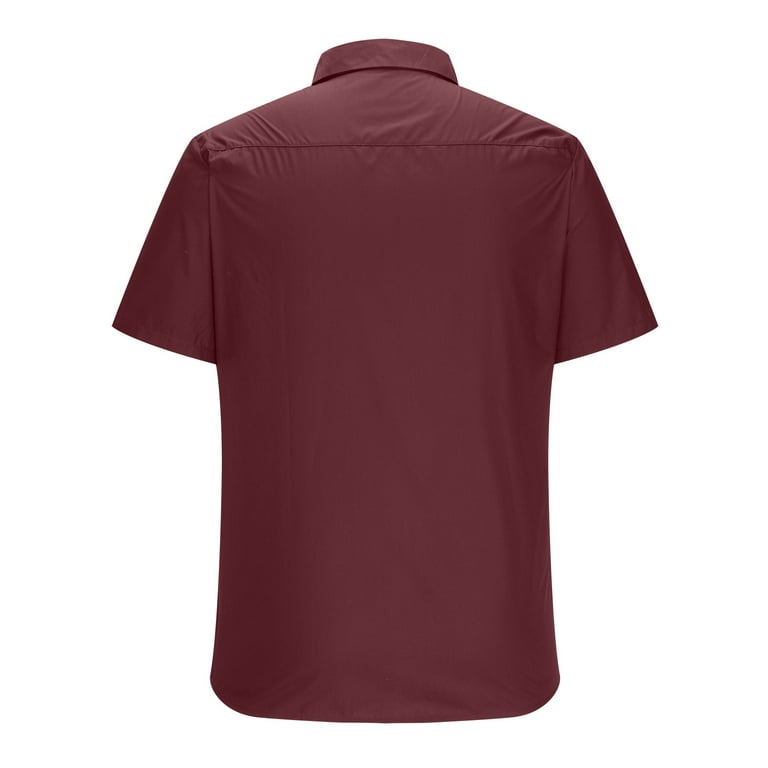 RYRJJ Men's Short Sleeve Dress Shirts Casual Button Down Shirts  Wrinkle-Free Business Work Shirt Tops(Wine,XXL) 