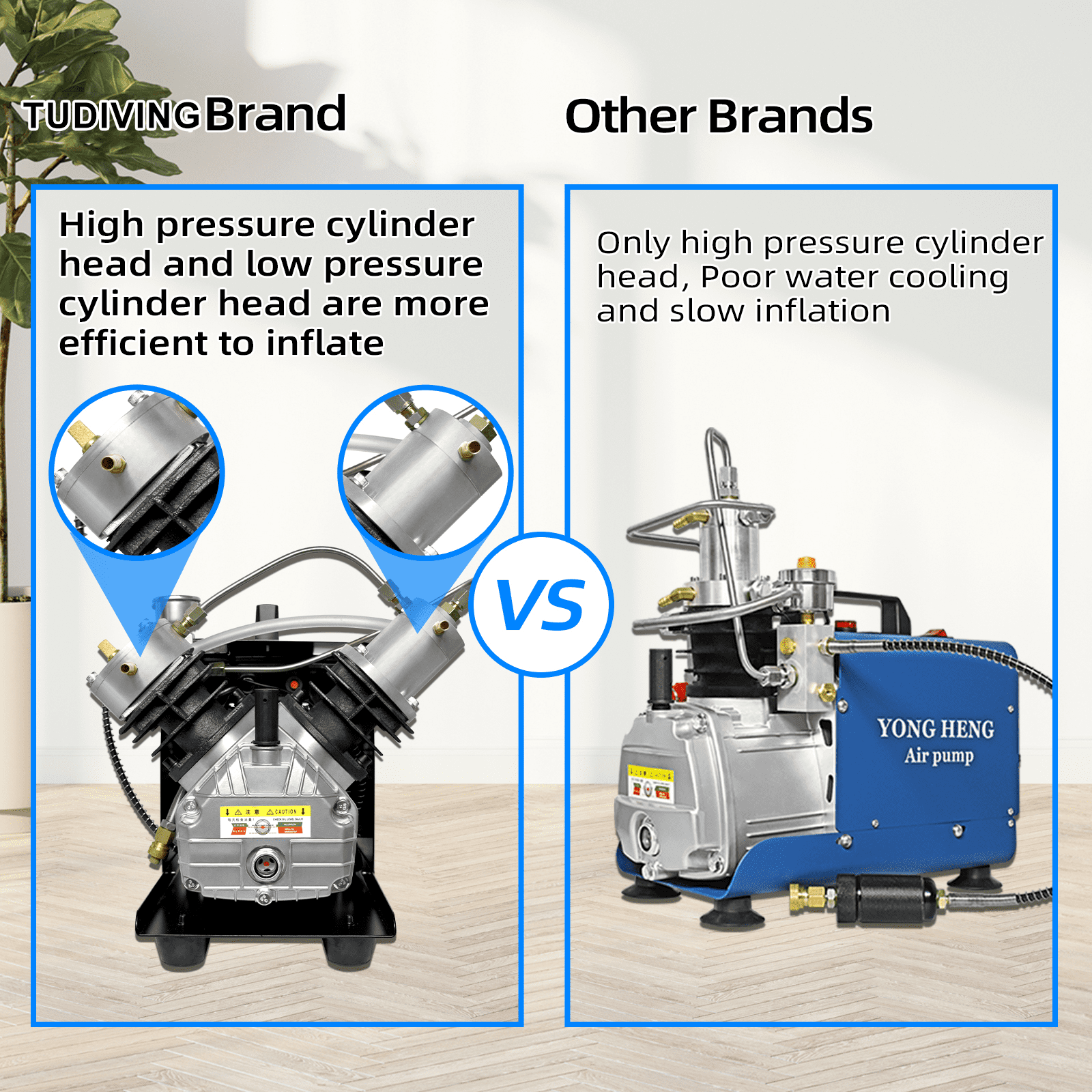 TUDIVING PCP Air Compressor 4500Psi/300Bar Double Cylinder High Pressure Air Pump 40L/min 110V