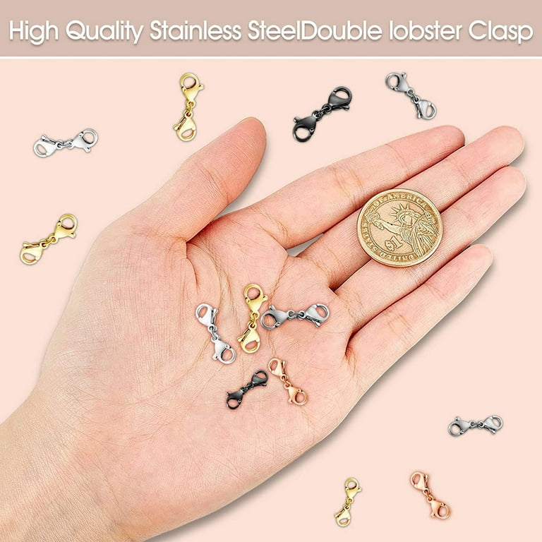 Double Lobster Clasp Extender Necklace Clasp Connector Bracelet Extension,Gold and Silver Lobster Claw Clasp Double Opening Jewelry Clasps for DIY