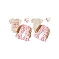 thumbnail image 2 of BemeyourBBs Western Newborn Girls Clothes Infant Baby Girl Cowgirl Outfits Short Sleeve Bull Head Print Romper Bow Front Tassle Pants Headband Set Cute Spring Summer Clothes, 2 of 9