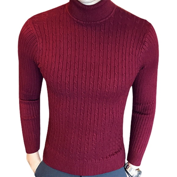 Kaesi Men Winter Turtle Neck Long Sleeve Warm Sweater Slim Pullover Twist Knitwear