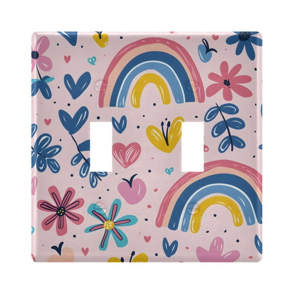 2 Gang Light Switch Cover Plate Hand Drawn Flower Rainbow Heart Wall Plate Decorate Electrical Outlet Cover Plates 4.56”x4.48”