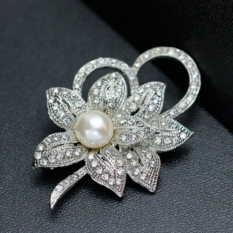 Shining Flower Diamond Pearl Crystal Sweater Shawl Pins Clips